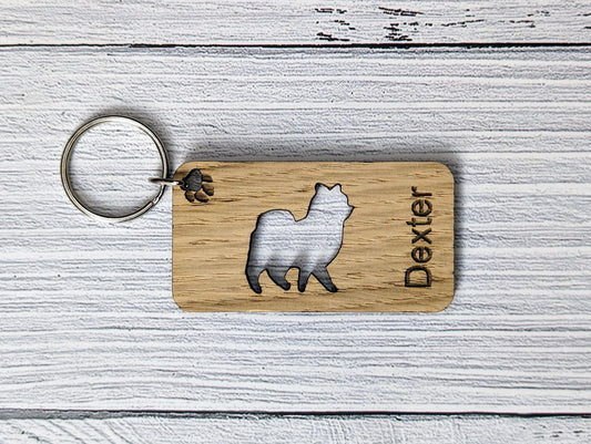 Personalised Pomeranian Wooden Keyring | Oak Dog Keychain | Gift For Pomeranian Parent | Doggy Key Tag Gift