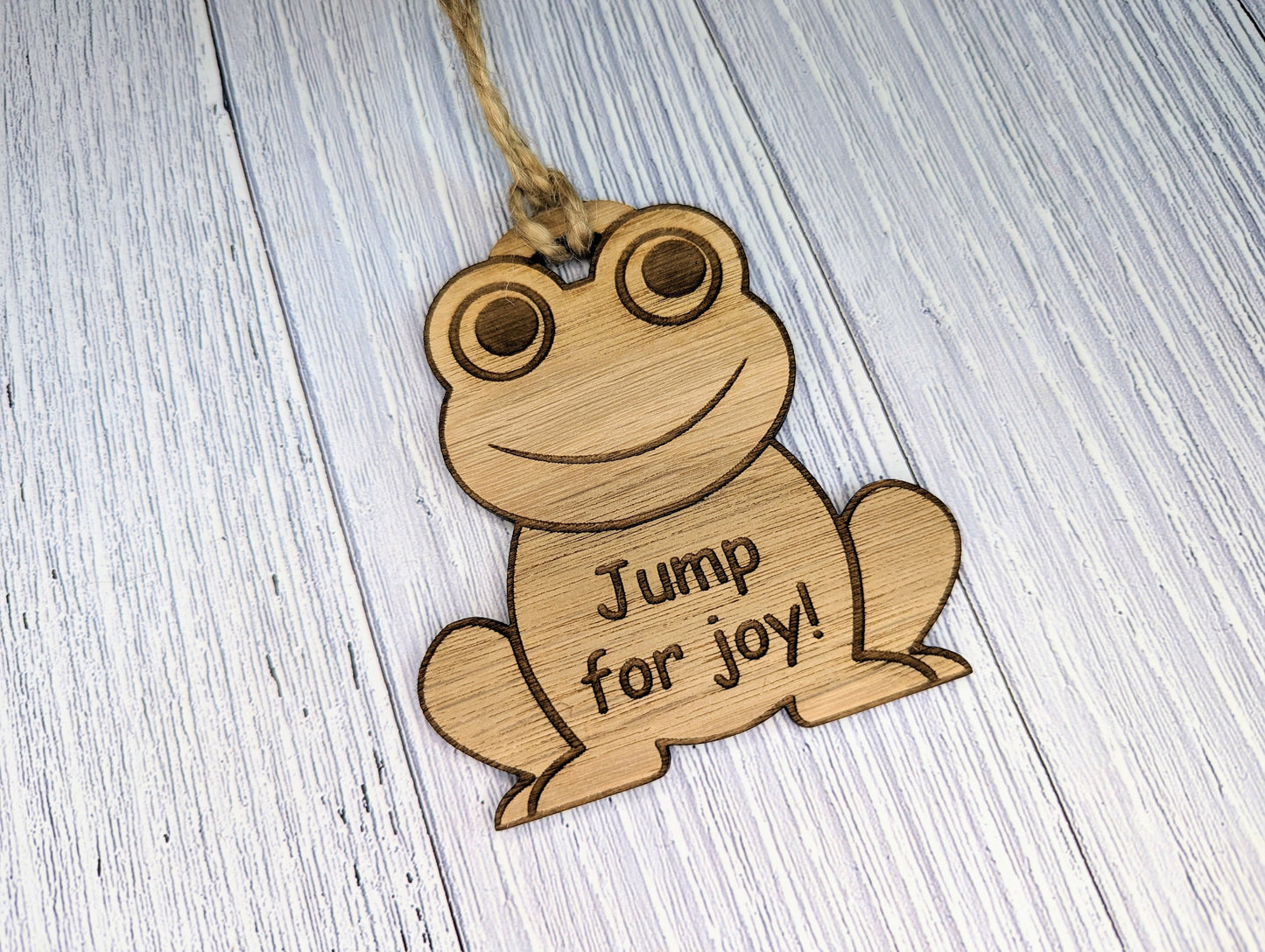 Wooden Frog Bauble | Jump For Joy | Can Be Personalised | Oak Veneered MDF