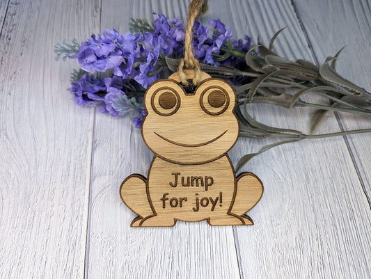 Wooden Frog Bauble | Jump For Joy | Can Be Personalised | Oak Veneered MDF