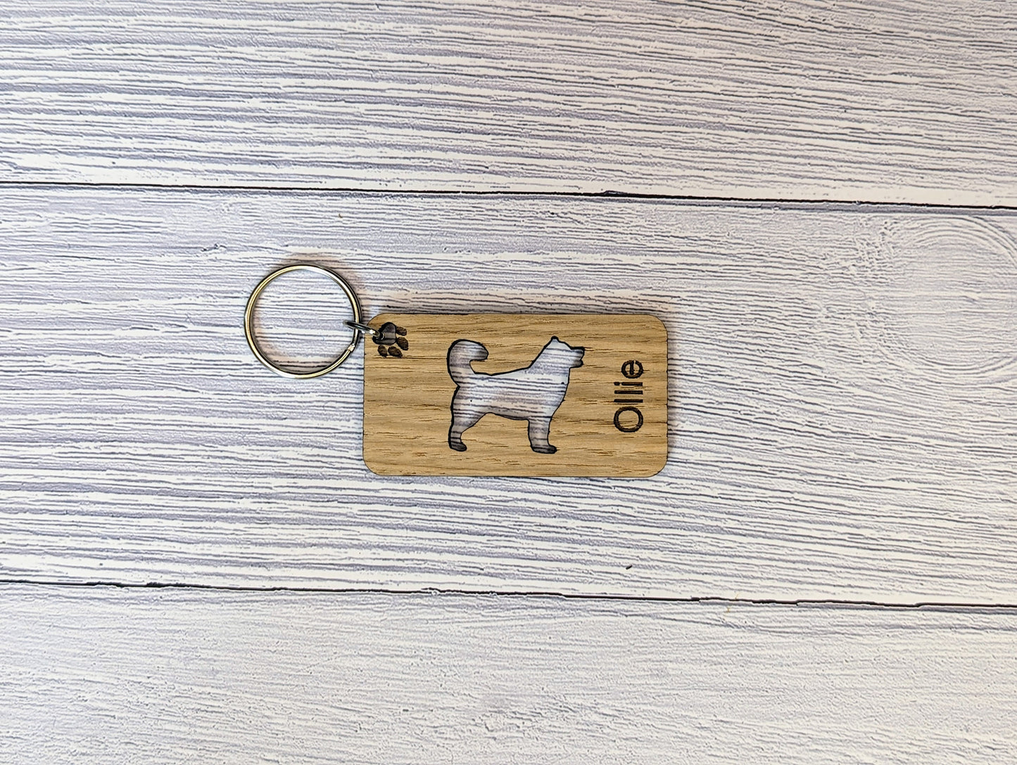 Personalised Siberian Husky Wooden Keyring | Oak Dog Keychain | Gift For Husky Parent | Doggy Key Tag Gift