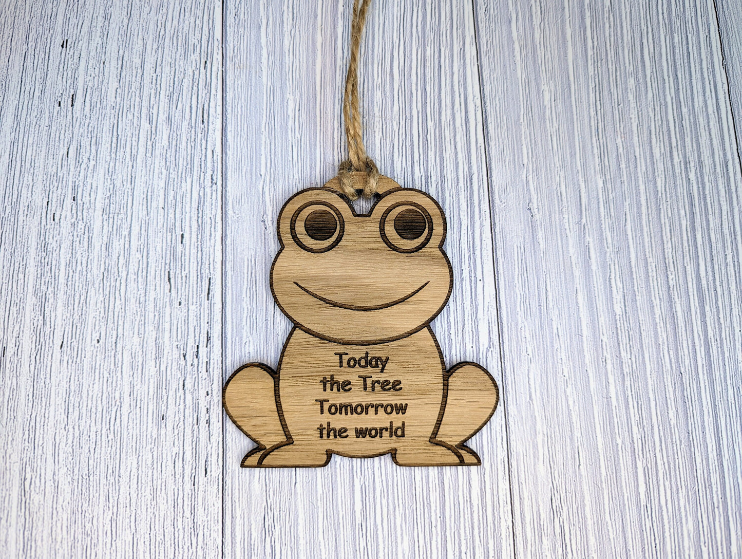 Wooden Frog Bauble | Today The Tree, Tomorrow The World | Can Be Personalised | Oak Veneered MDF