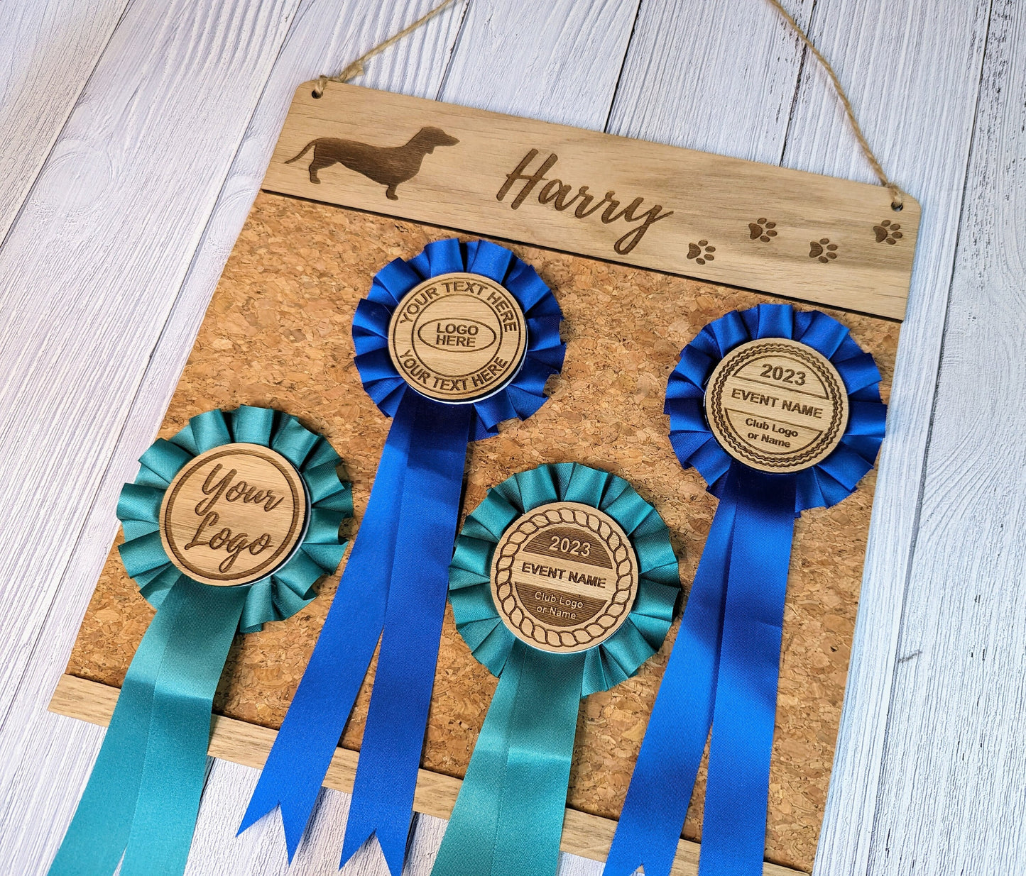 Personalised Wooden Dachshund Rosette Holder | Add Your Dog's Name | Rosette Display Board