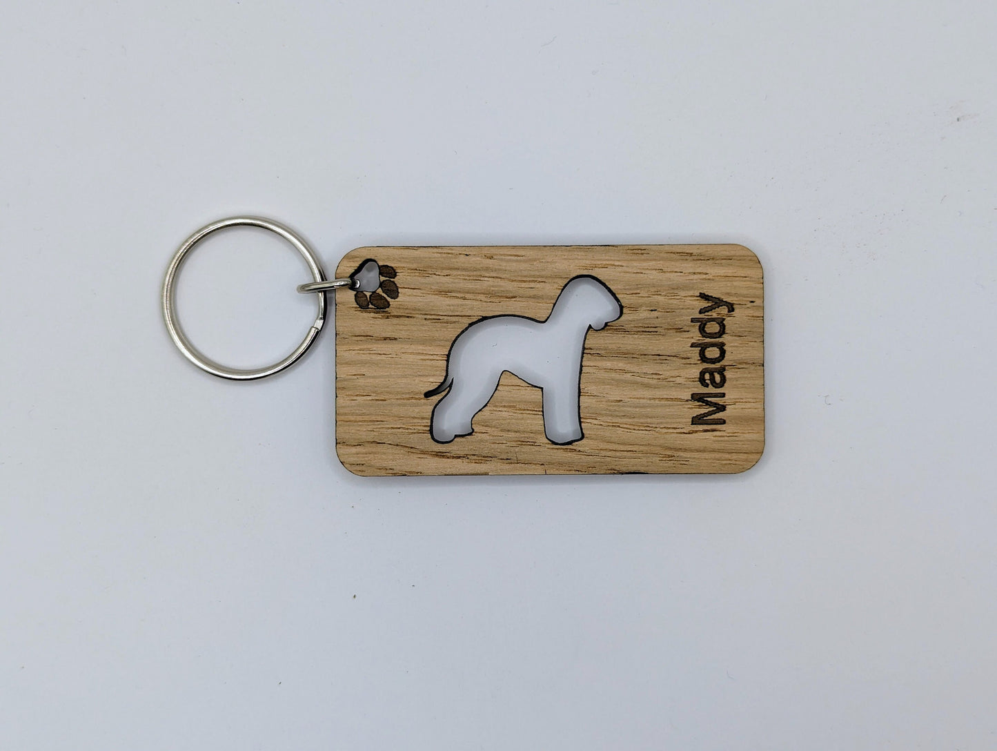 Personalised Bedlington Terrier Wooden Keyring | Oak Dog Keychain | Gift For Bedlington Parent | Doggy Key Tag Gift