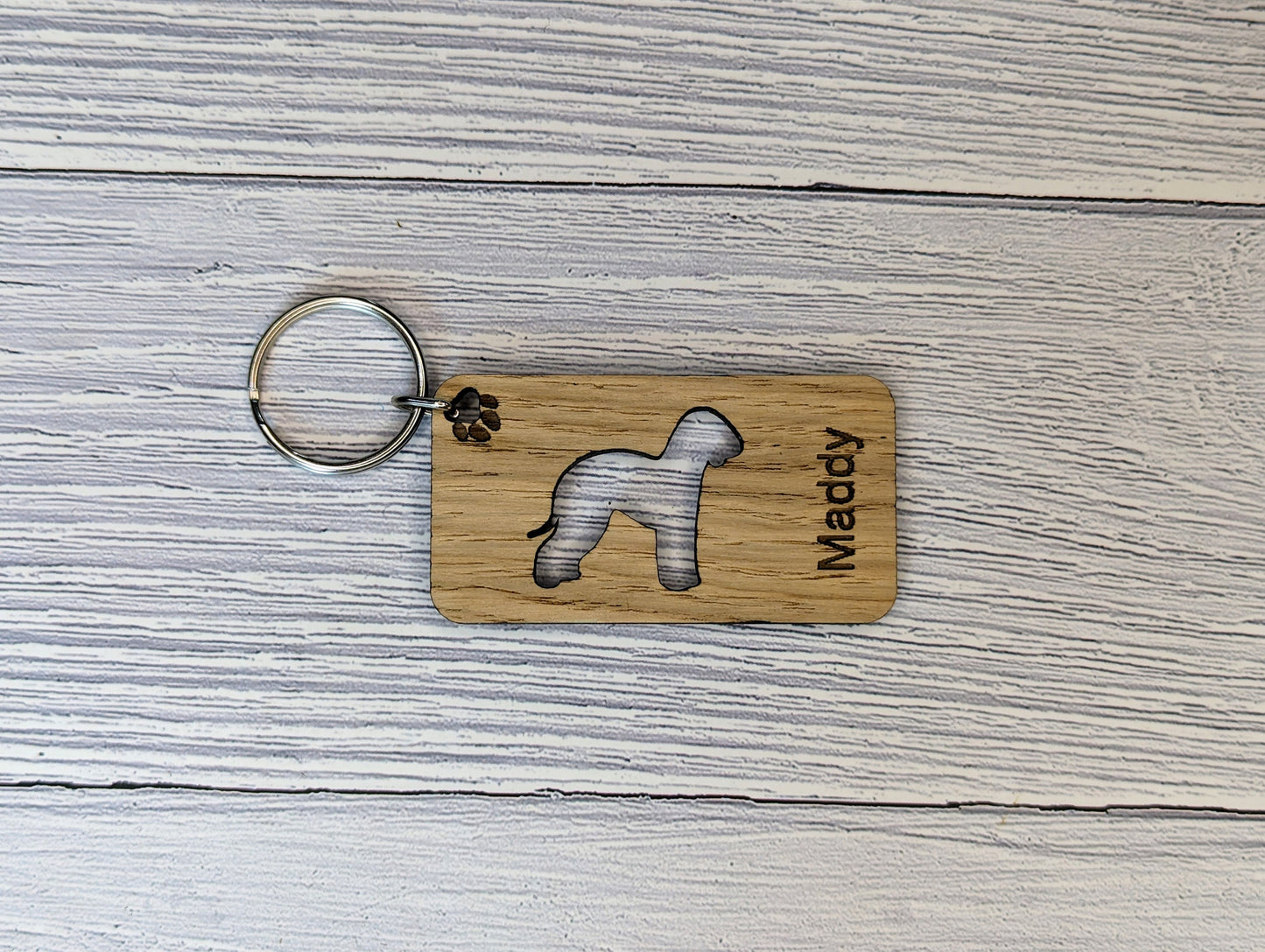 Personalised Bedlington Terrier Wooden Keyring | Oak Dog Keychain | Gift For Bedlington Parent | Doggy Key Tag Gift