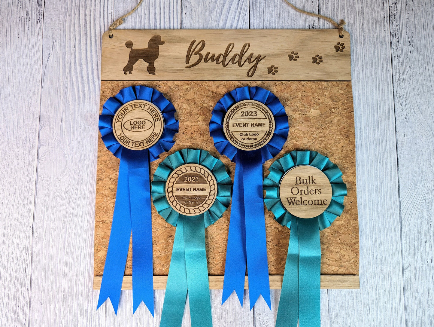 Personalised Wooden Poodle Rosette Holder | Add Your Dog's Name | Rosette Display Board | Unique Gift