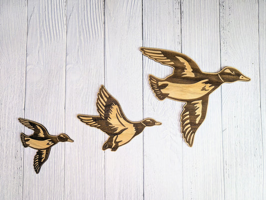 Wooden Flying Ducks Wall Art | Eco-friendly Decor | Set of 3 Sizes Available | Retro Art