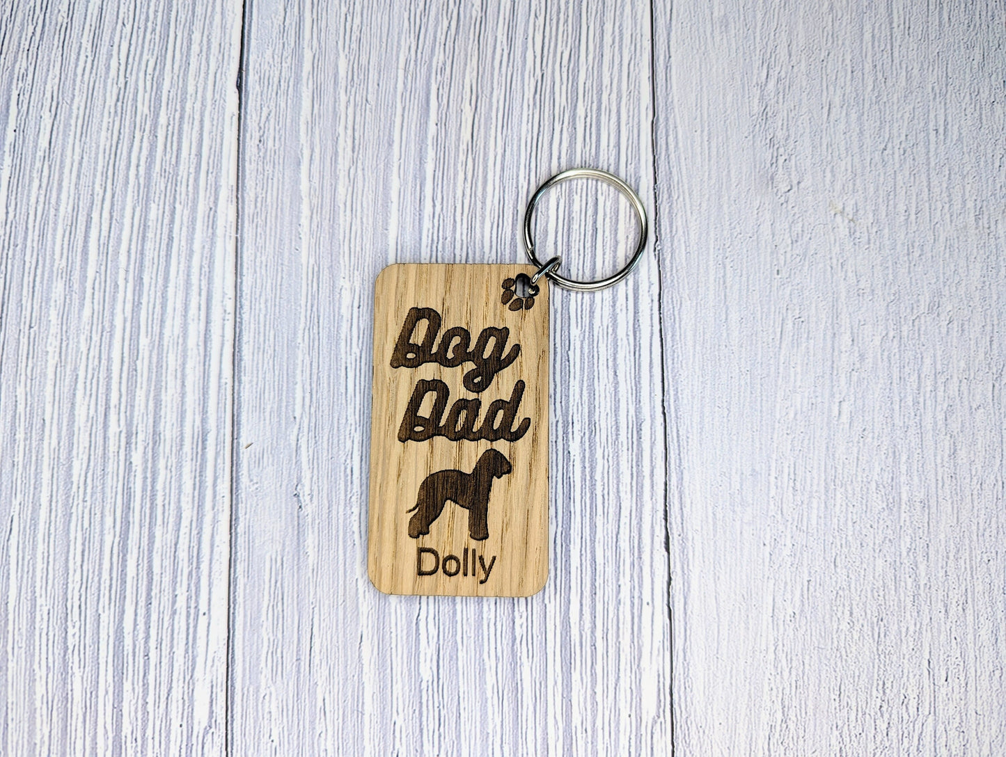 Personalised Bedlington Terrier Dog Dad Wooden Keyring | Oak Dog Keychain | Gift For Bedlington Terrier Parent | Doggy Key Tag Gift