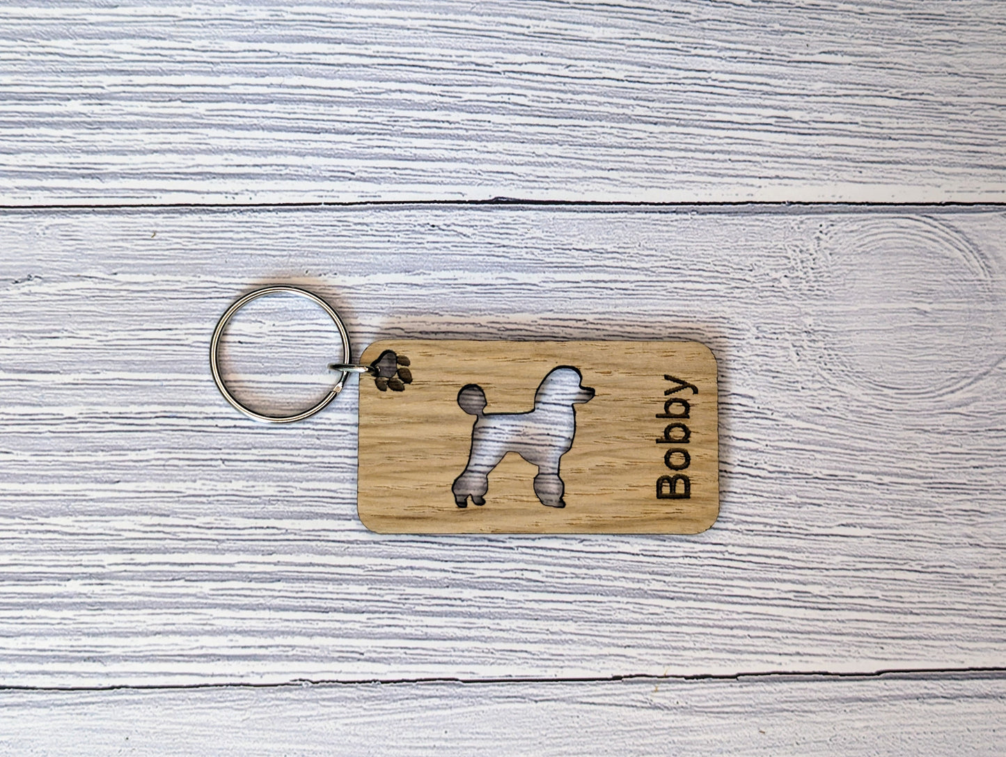 Personalised Poodle Wooden Keyring | Oak Dog Keychain | Gift For Poodle Parent | Doggy Key Tag Gift