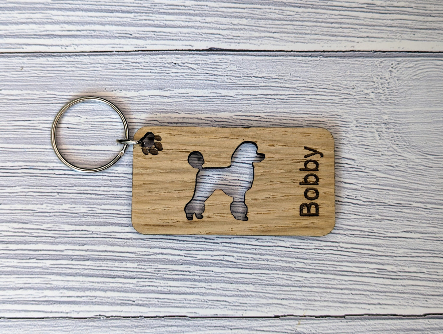 Personalised Poodle Wooden Keyring | Oak Dog Keychain | Gift For Poodle Parent | Doggy Key Tag Gift