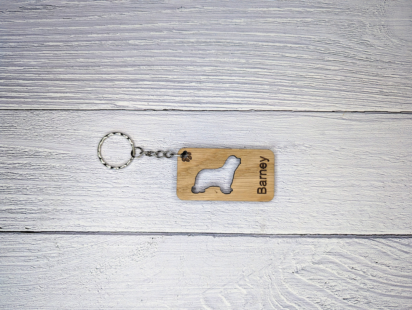 Personalised Bearded Collie Wooden Keyring | Oak Dog Keychain | Gift For Bearded Collie Parent | Doggy Key Tag Gift