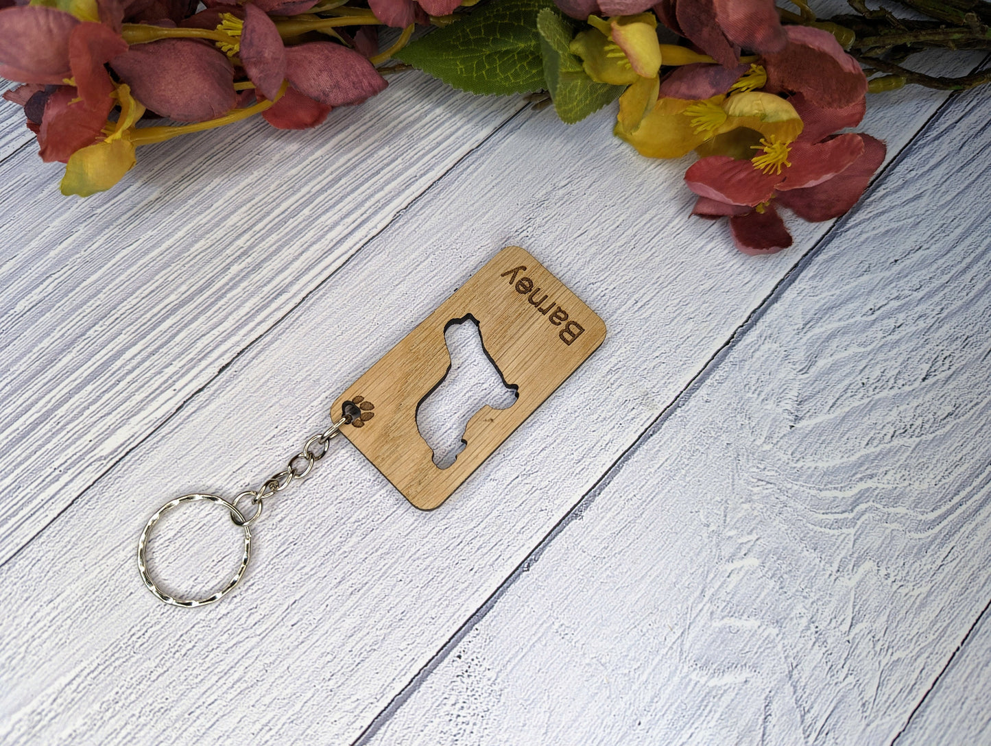 Personalised Bearded Collie Wooden Keyring | Oak Dog Keychain | Gift For Bearded Collie Parent | Doggy Key Tag Gift