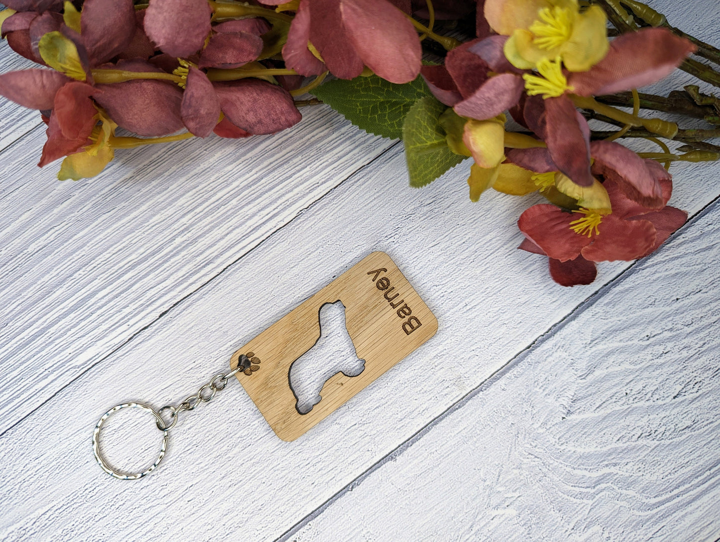 Personalised Bearded Collie Wooden Keyring | Oak Dog Keychain | Gift For Bearded Collie Parent | Doggy Key Tag Gift