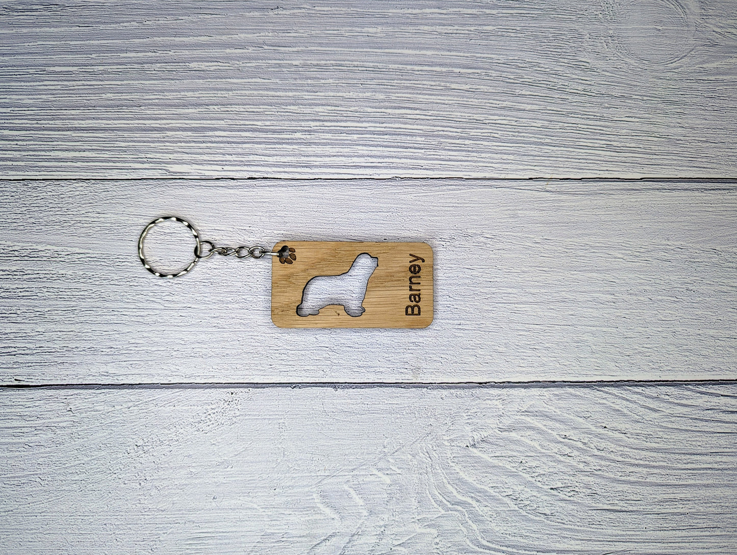 Personalised Bearded Collie Wooden Keyring | Oak Dog Keychain | Gift For Bearded Collie Parent | Doggy Key Tag Gift