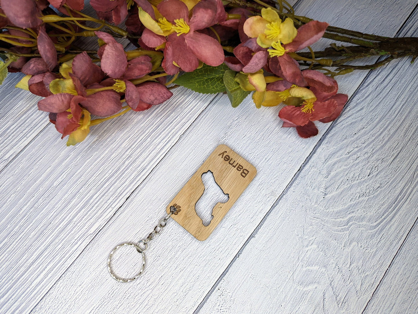 Personalised Bearded Collie Wooden Keyring | Oak Dog Keychain | Gift For Bearded Collie Parent | Doggy Key Tag Gift