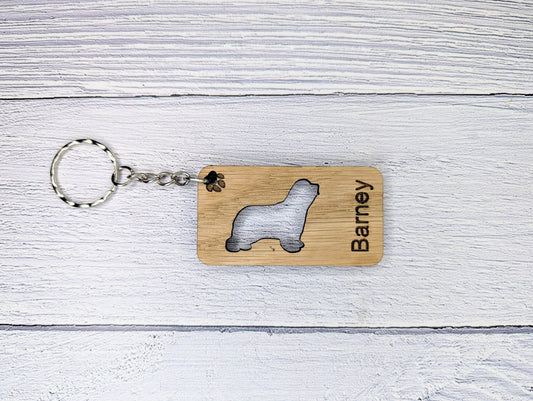 Personalised Bearded Collie Wooden Keyring | Oak Dog Keychain | Gift For Bearded Collie Parent | Doggy Key Tag Gift