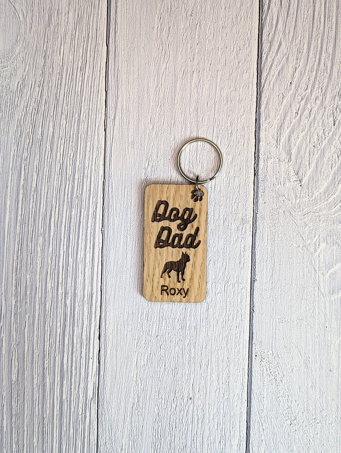 Personalised Boston Terrier Dog Dad Wooden Keyring | Oak Dog Keychain | Gift For Boston Terrier Parent | Doggy Key Tag Gift