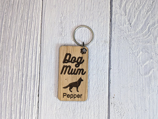 Personalised German Shepherd Dog Mum Wooden Keyring | Oak Dog Keychain | Gift For German Shepherd Parent | Doggy Key Tag Gift