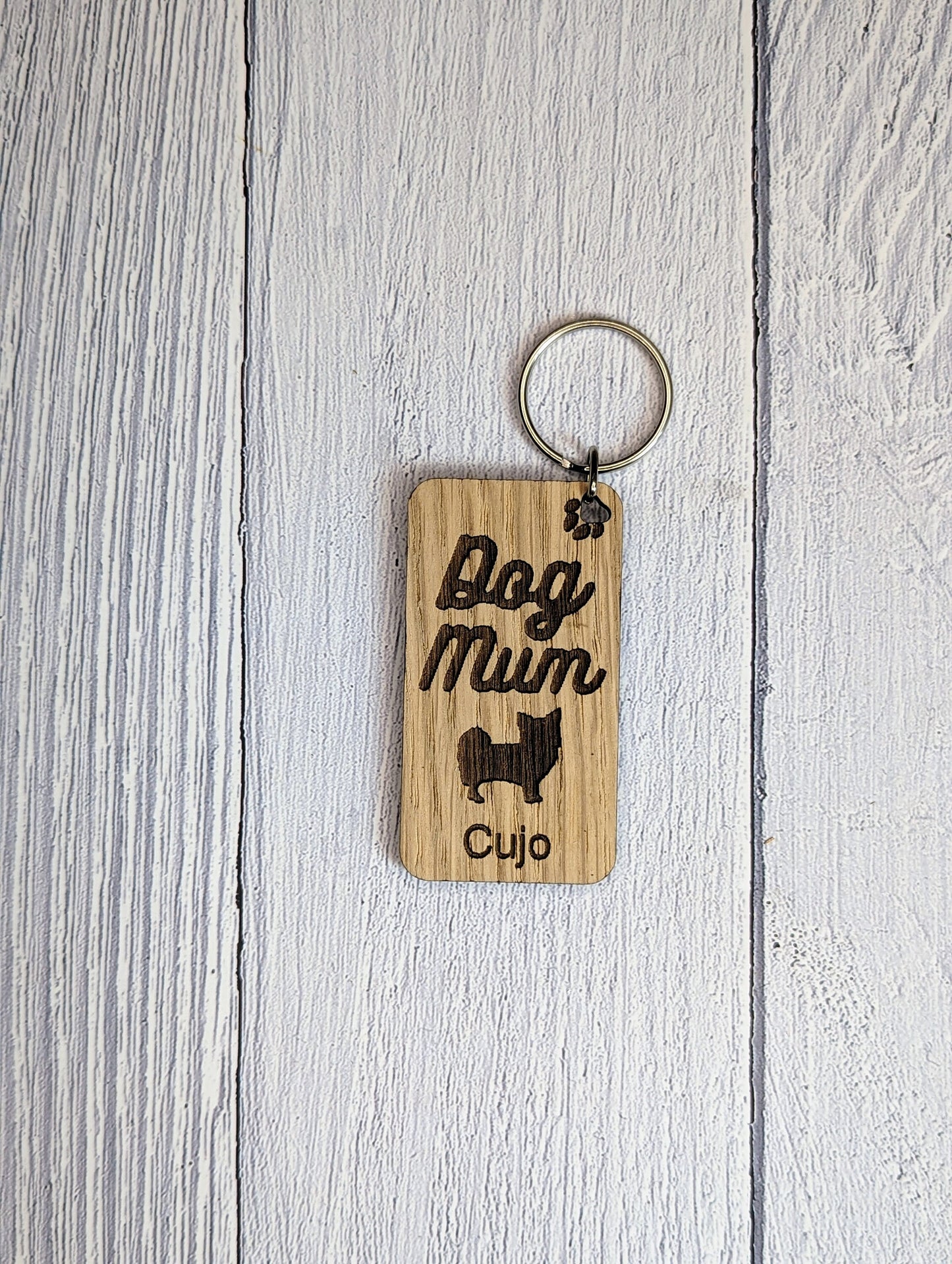 Personalised Chihuahua Dog Mum Wooden Keyring | Oak Dog Keychain | Gift For Chihuahua Parent | Doggy Key Tag Gift