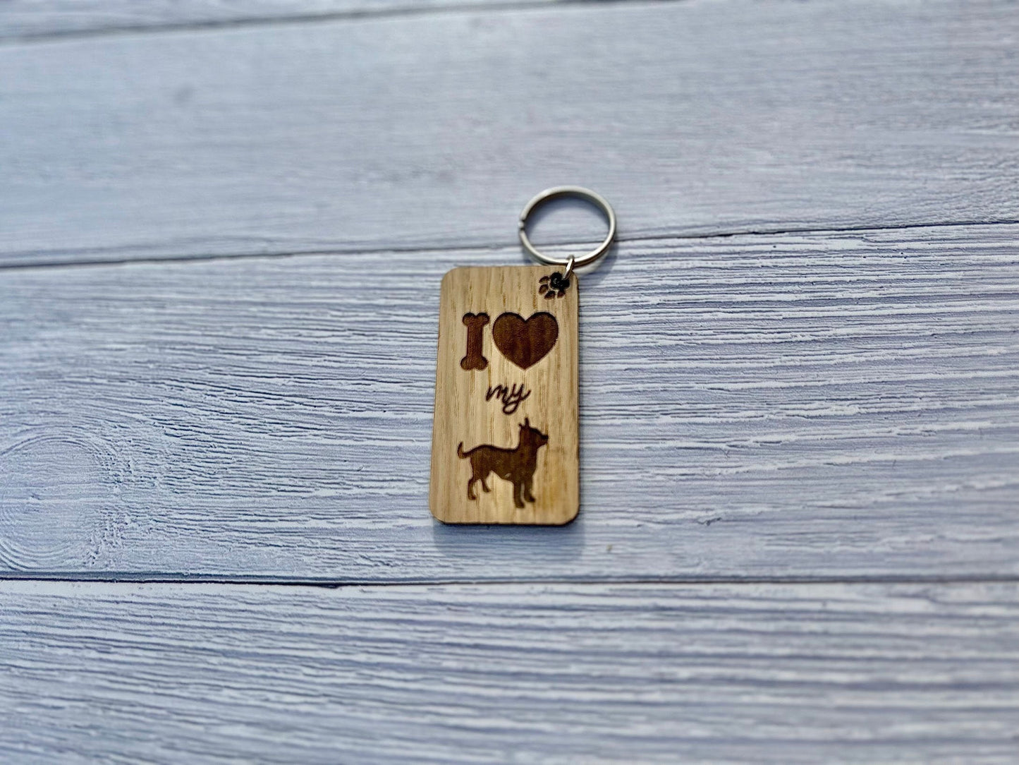 I Love my Short-Haired Chihuahua Wooden Keyring | Oak Dog Keychain | Gift For Chihuahua Parent | Doggy Key Tag Gift