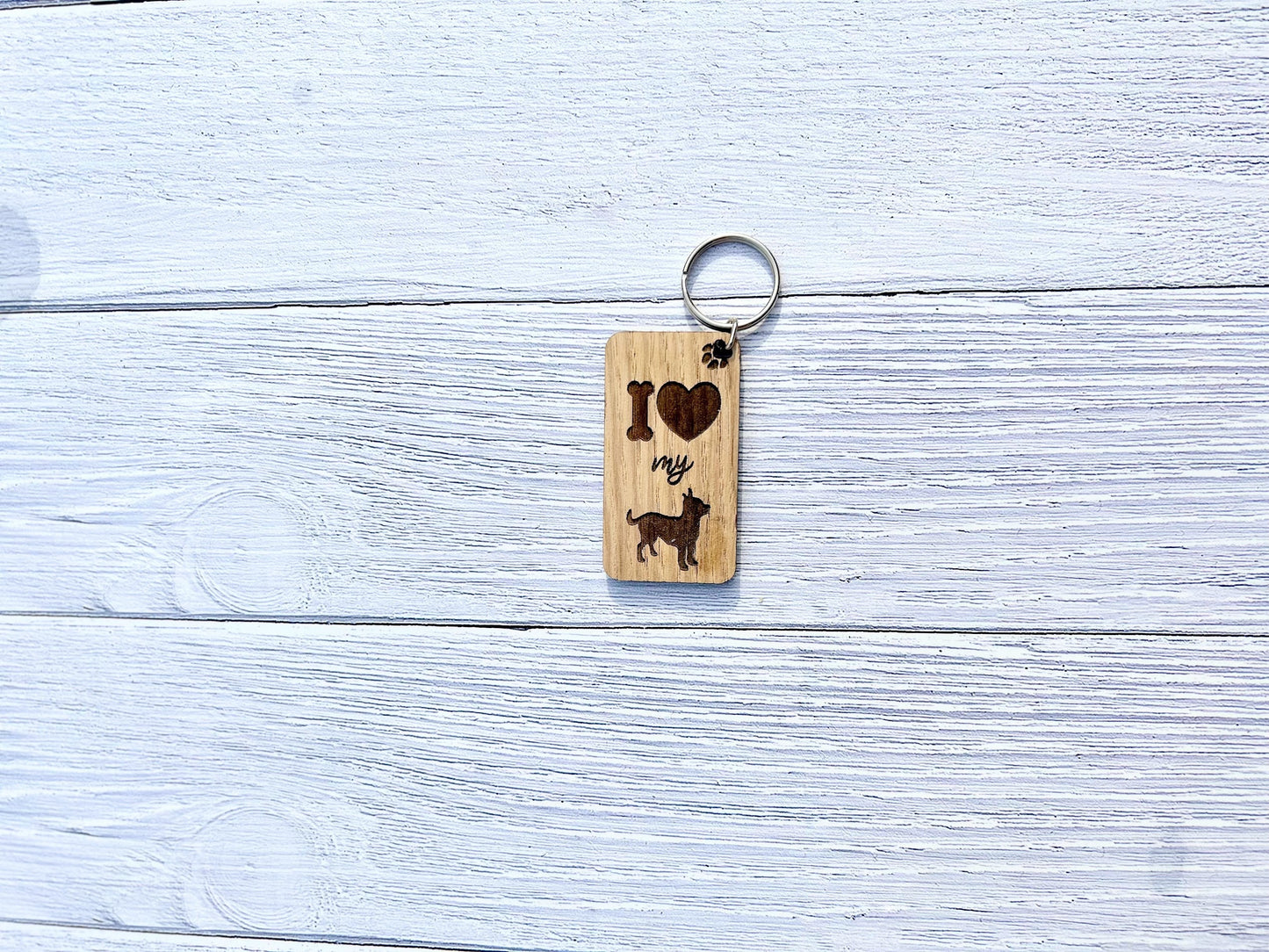 I Love my Short-Haired Chihuahua Wooden Keyring | Oak Dog Keychain | Gift For Chihuahua Parent | Doggy Key Tag Gift