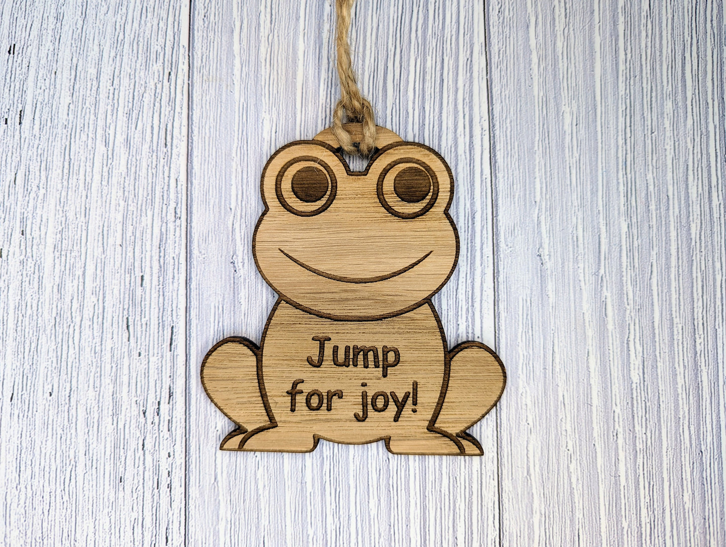 Wooden Frog Bauble | Jump For Joy | Can Be Personalised | Oak Veneered MDF