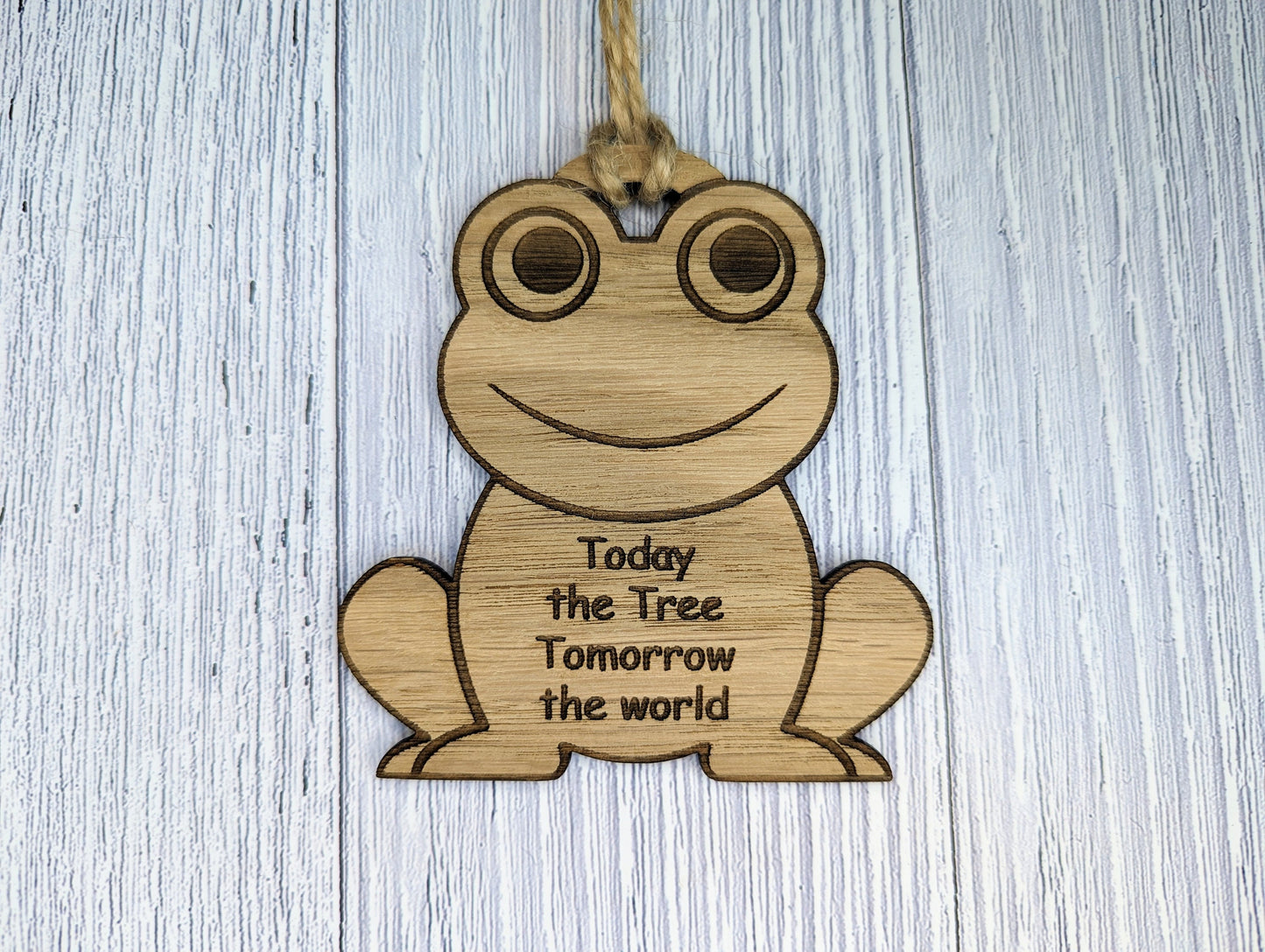 Wooden Frog Bauble | Today The Tree, Tomorrow The World | Can Be Personalised | Oak Veneered MDF