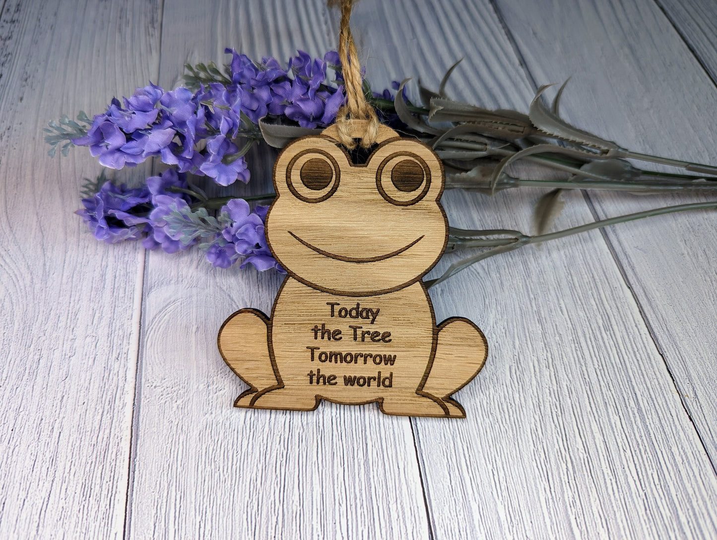 Wooden Frog Bauble | Today The Tree, Tomorrow The World | Can Be Personalised | Oak Veneered MDF