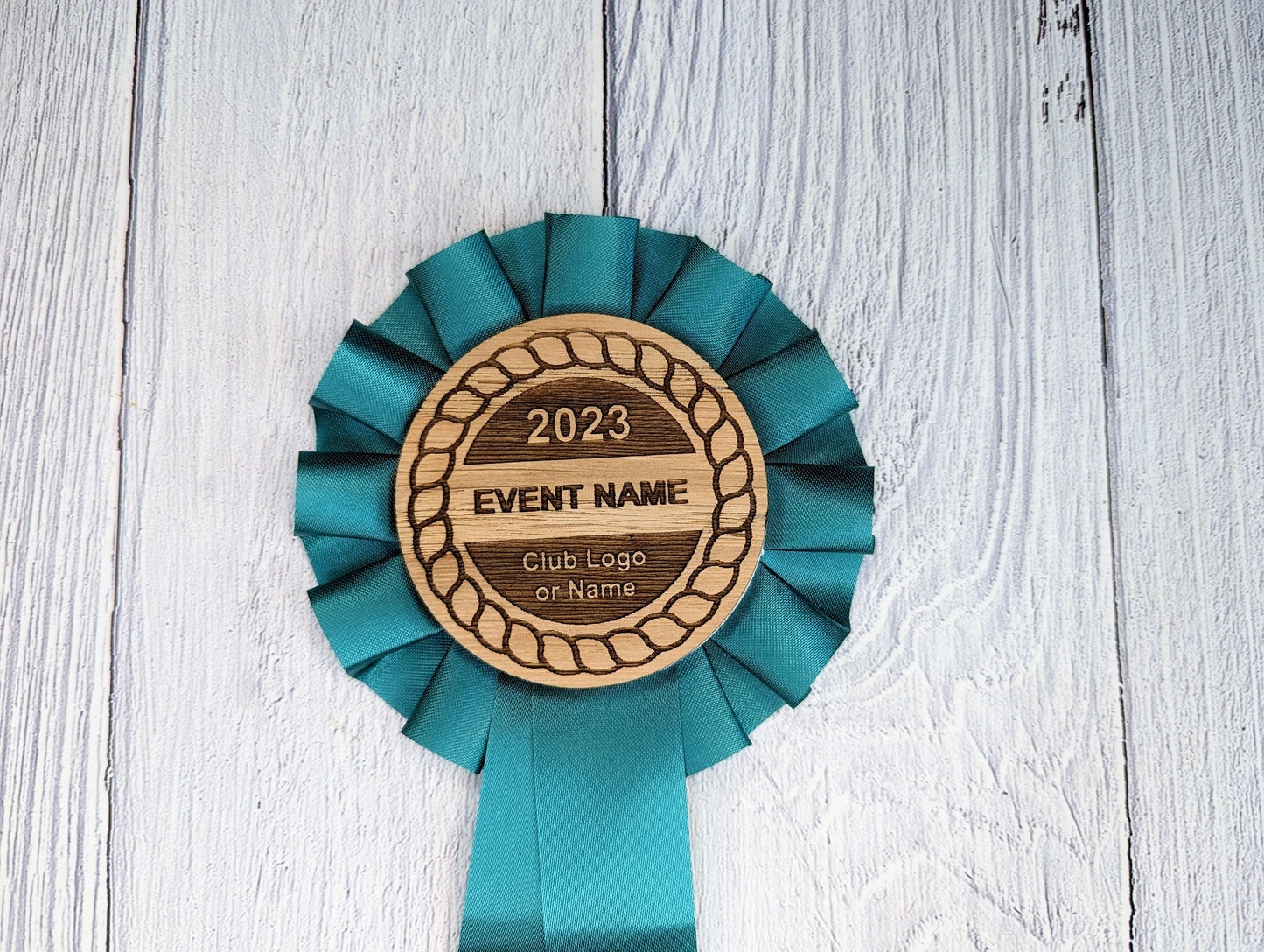 Personalised Wooden Rosette's | Free Design Service | Customised 90mm Rosette with 60mm Wooden Centre | Award Ribbon | Dog & Horse Shows