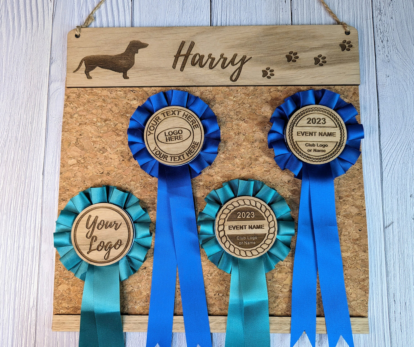 Personalised Wooden Dachshund Rosette Holder | Add Your Dog's Name | Rosette Display Board