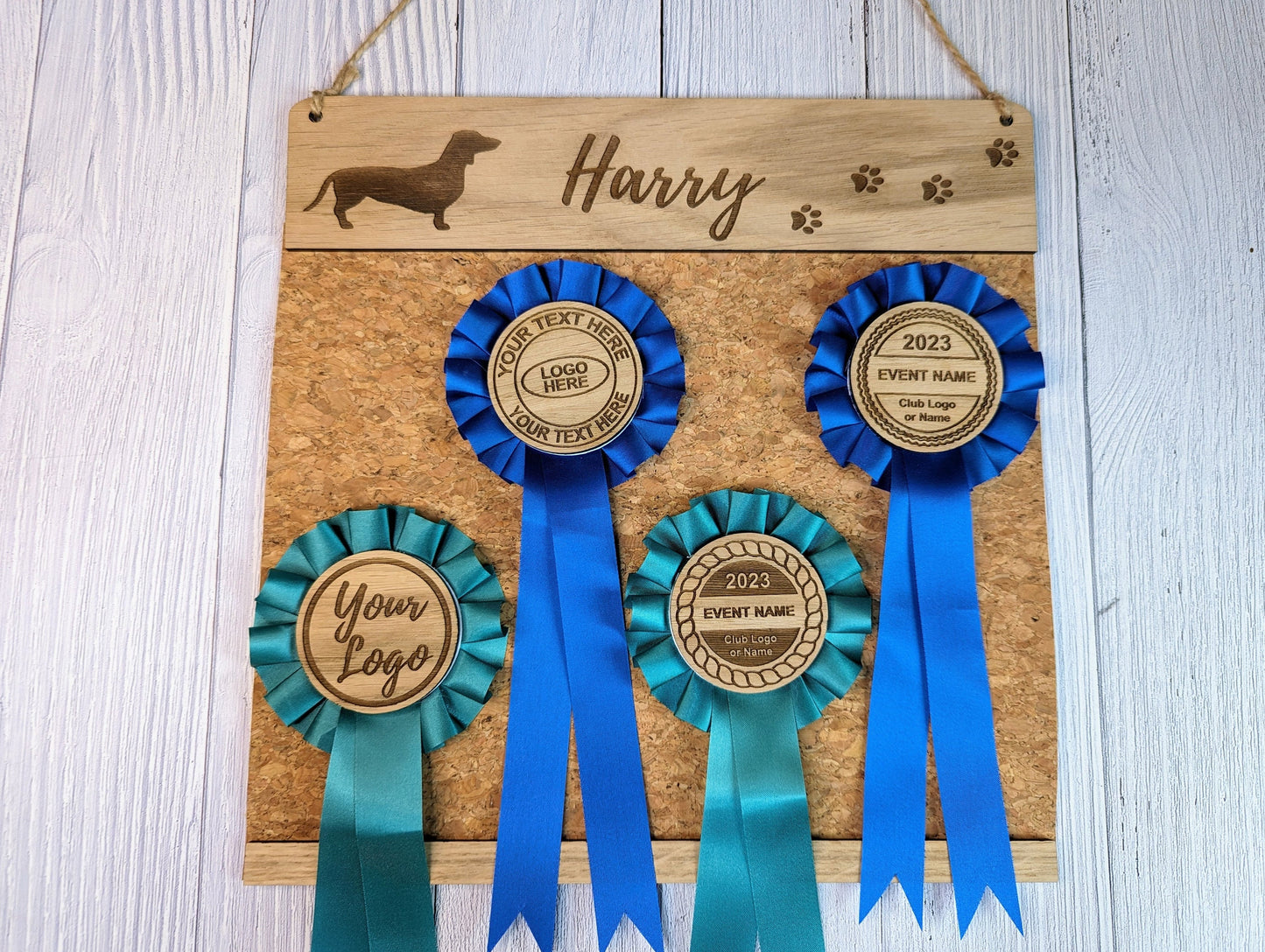 Personalised Wooden Dachshund Rosette Holder | Add Your Dog's Name | Rosette Display Board