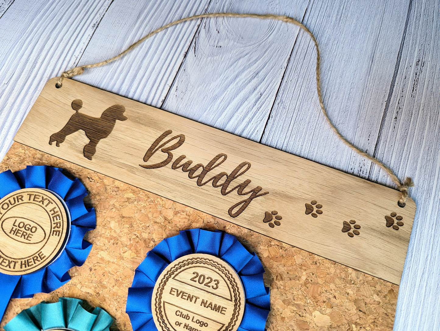 Personalised Wooden Poodle Rosette Holder | Add Your Dog's Name | Rosette Display Board | Unique Gift