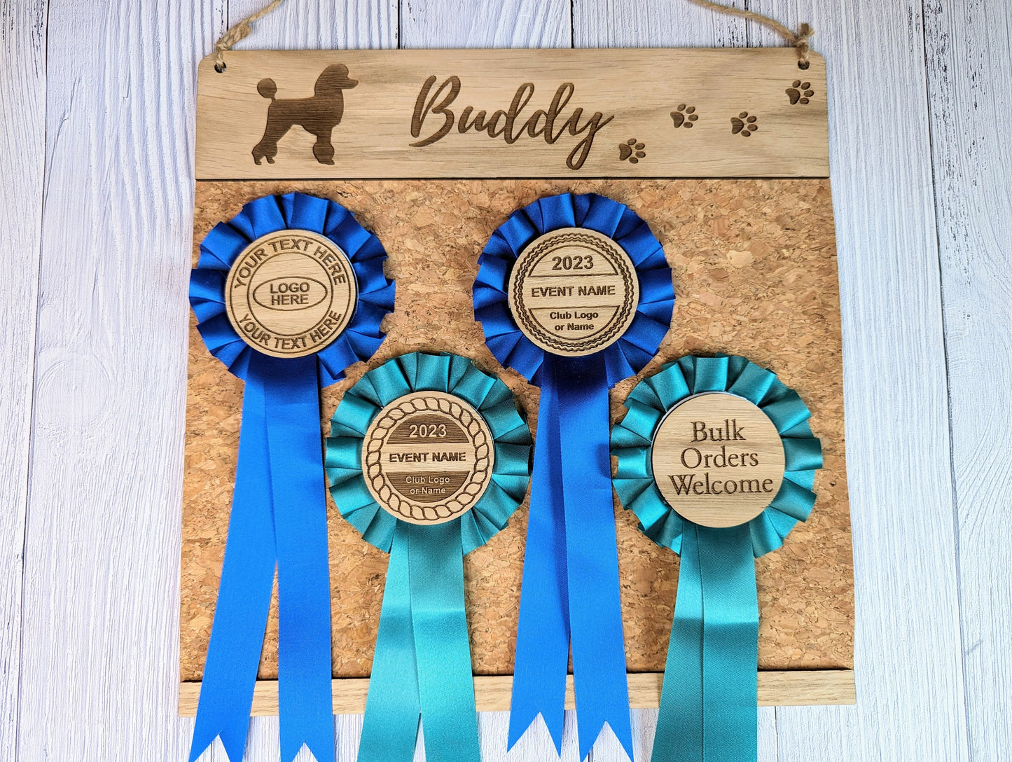 Personalised Wooden Poodle Rosette Holder | Add Your Dog's Name | Rosette Display Board | Unique Gift