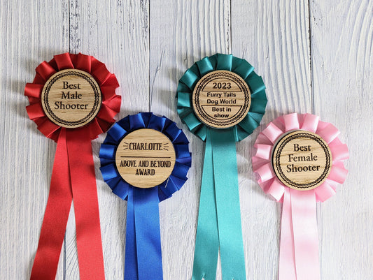 Personalised Wooden Rosette's | Free Design Service | Rosettes in 4 Colours