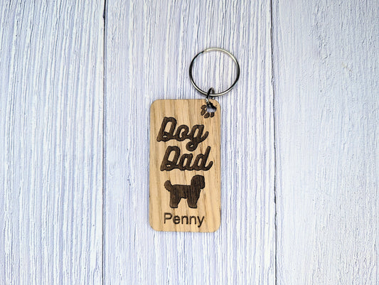 Personalised Shih Tzu Dog Dad Wooden Keyring | Oak Dog Keychain | Gift For Shih Tzu Parent | Doggy Key Tag Gift