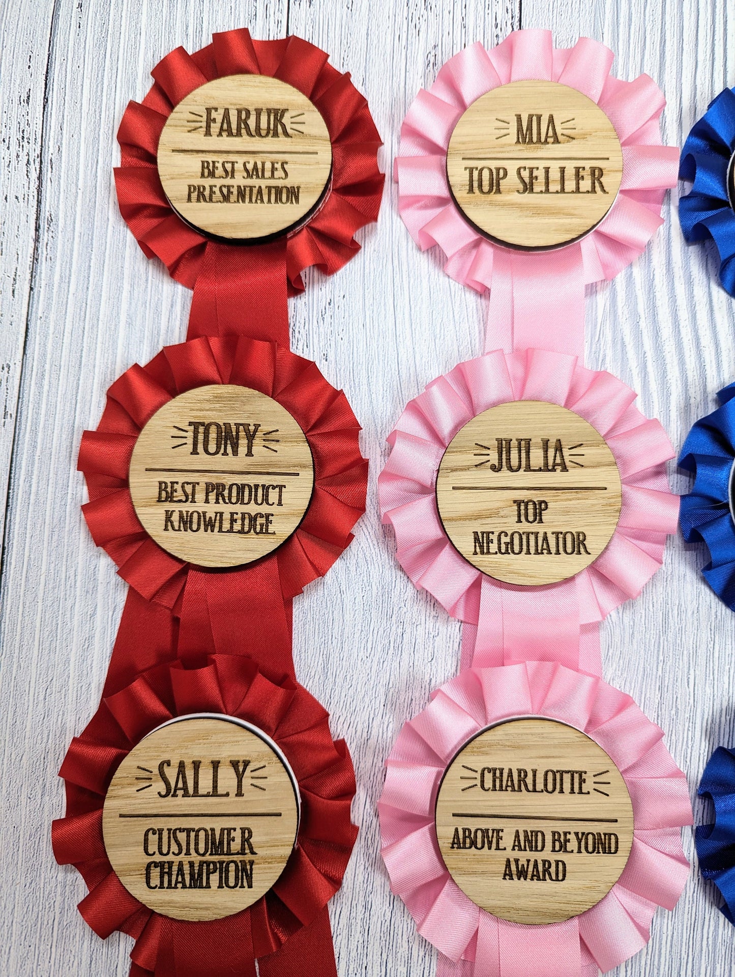 Personalised Wooden Sales Awards Rosette - Celebrate Sales Excellence! | Customised Oak Rosettes in 4 Colours | Award Ribbon