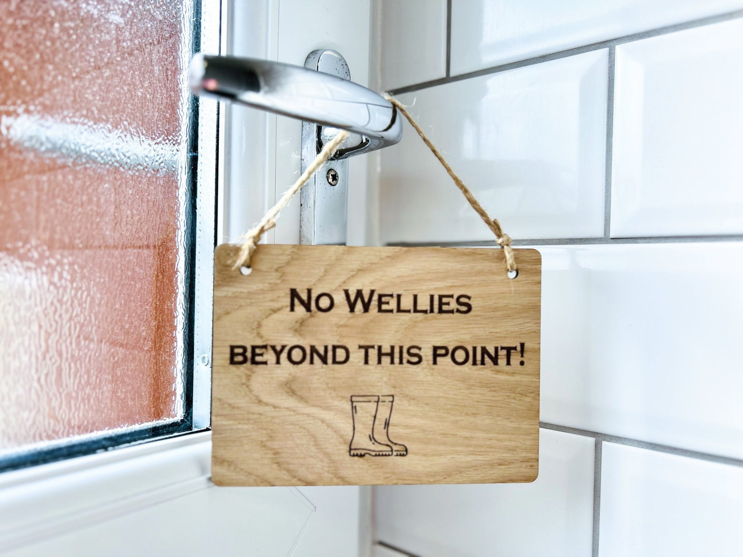 No Wellies Beyond This Point - Wooden Sign | Wooden Hanging Sign | Gardeners Sign | Utility Room Sign | Guest Sign