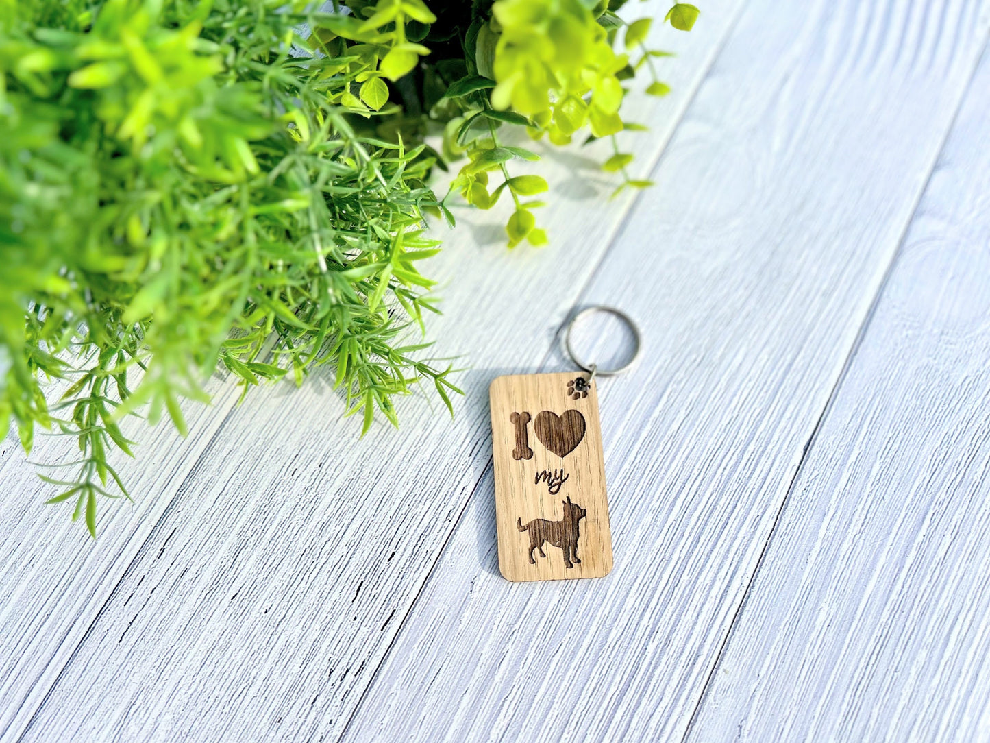 I Love my Short-Haired Chihuahua Wooden Keyring | Oak Dog Keychain | Gift For Chihuahua Parent | Doggy Key Tag Gift