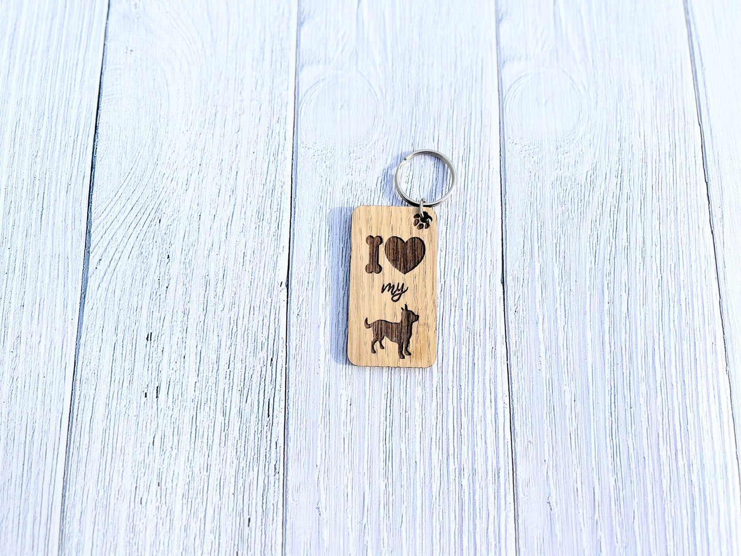 I Love my Short-Haired Chihuahua Wooden Keyring | Oak Dog Keychain | Gift For Chihuahua Parent | Doggy Key Tag Gift