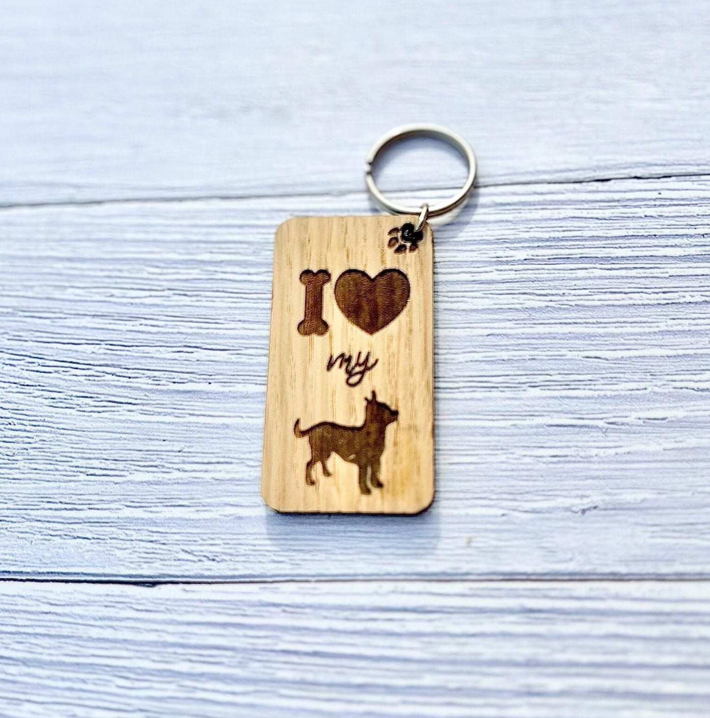 I Love my Short-Haired Chihuahua Wooden Keyring | Oak Dog Keychain | Gift For Chihuahua Parent | Doggy Key Tag Gift