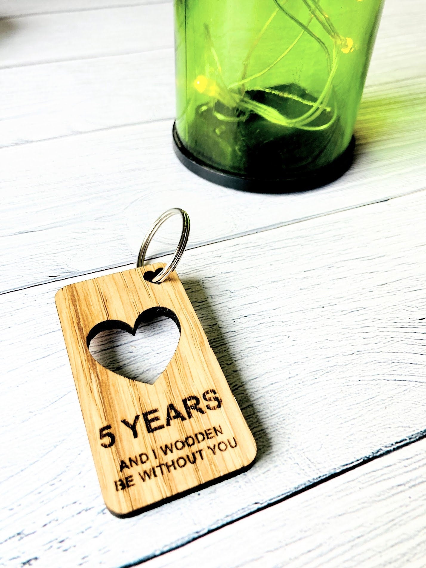 5 Year Anniversary Keyrings | Engraved Wooden Heart Keyring | Fifth Anniversary Gift | Quirky Love Keyring | Oak Wood | Bulk