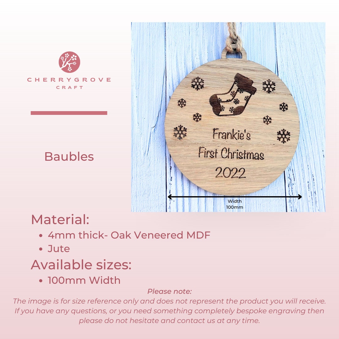 Personalised Oak Baby Handprint Bauble - Baby’s First Christmas Ornament - Custom Baby Keepsake New Parents - Oak Wood Christmas Decoration