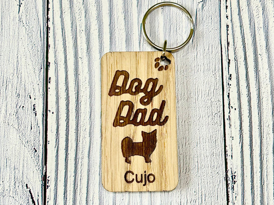 Personalised Long-Haired Chihuahua Dog Dad Wooden Keyring | Oak Dog Keychain | Gift For Long-Haired Chihuahua Parent | Doggy Key Tag Gift