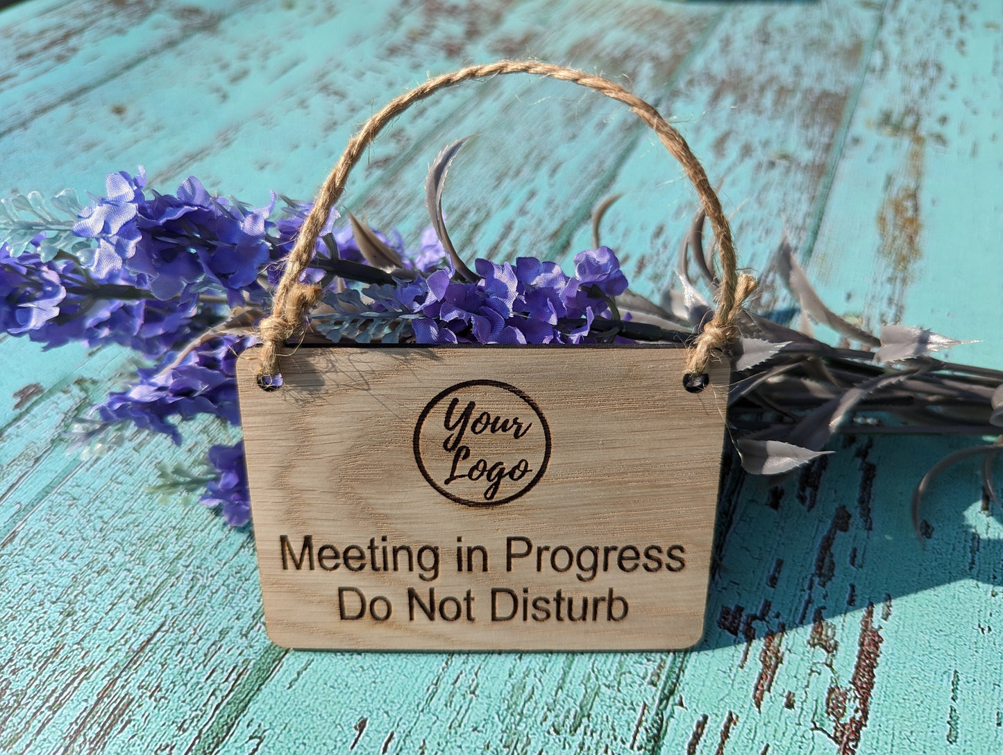 Personalised "Meeting in Progress, Do Not Disturb" Hanging Sign - 4 Sizes, Add Text or Logo, Personalised Wooden Hanging Sign, Door Sign