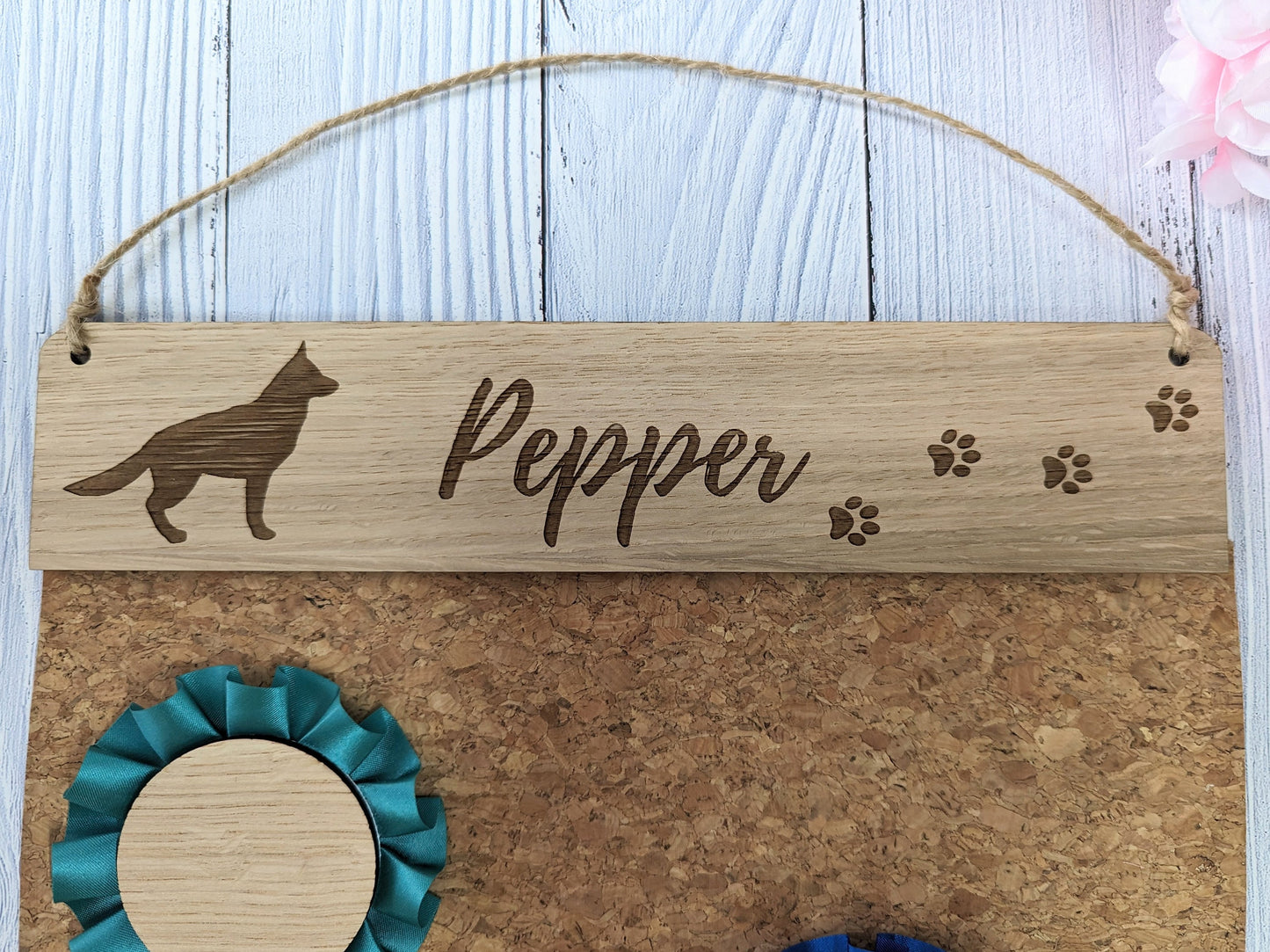 Personalised Wooden German Shepherd Rosette Holder | Unique Display for Dog Show Awards | Custom Name Engraving | Alsatian Lovers