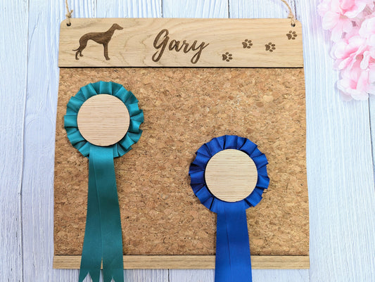 Personalised Wooden Whippet Rosette Holder | Unique Display for Dog Show Awards | Name Engraving | Perfect Gift for Whippet Lovers