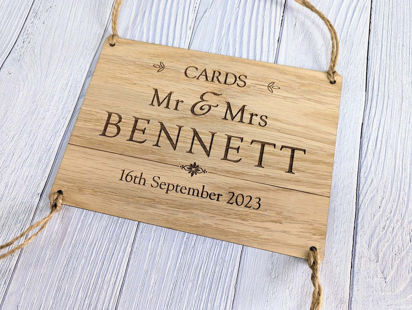 Personalised Wooden Wedding Card Box Sign with String Attachment - Customisable with Married Name & Date