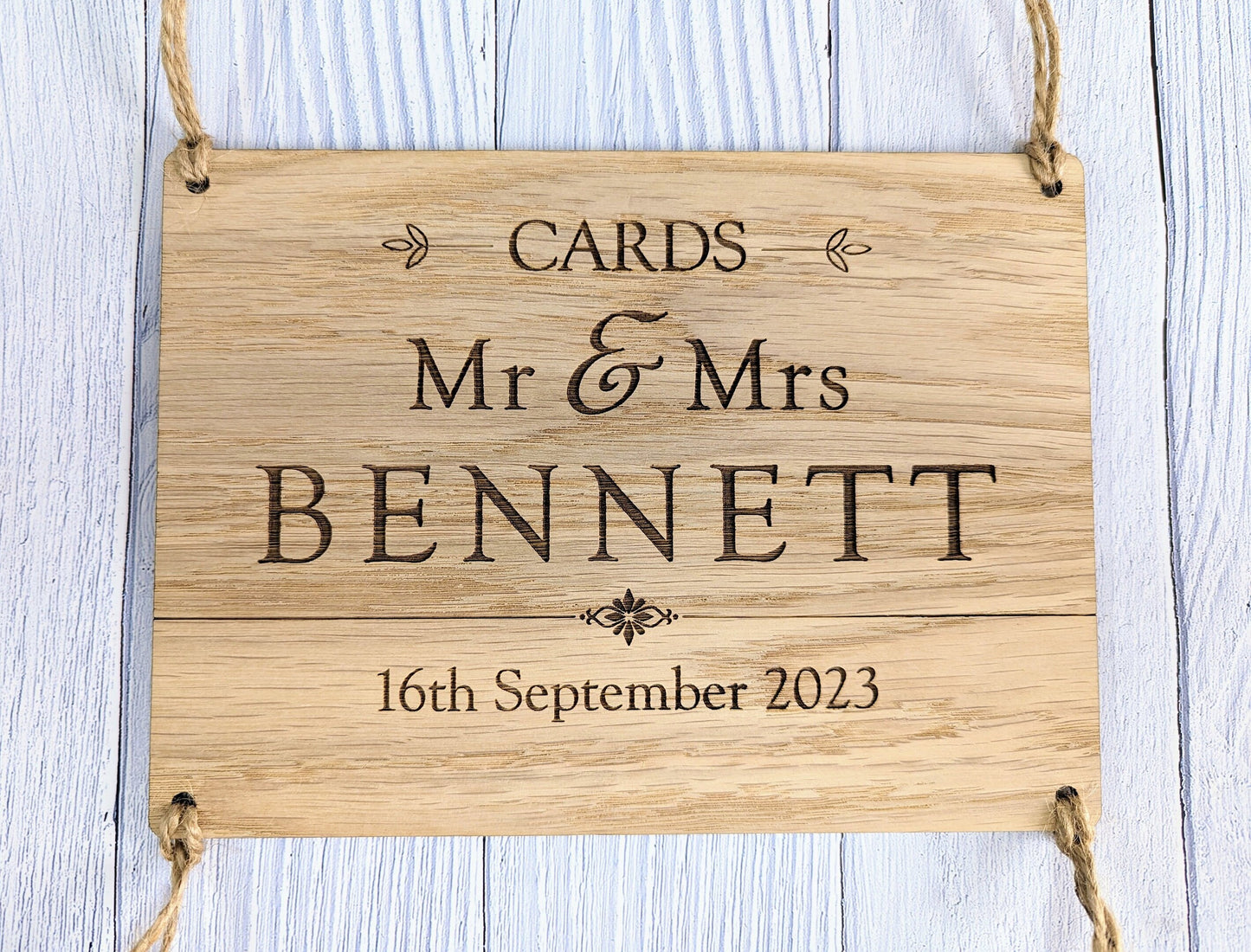 Personalised Wooden Wedding Card Box Sign with String Attachment - Customisable with Married Name & Date