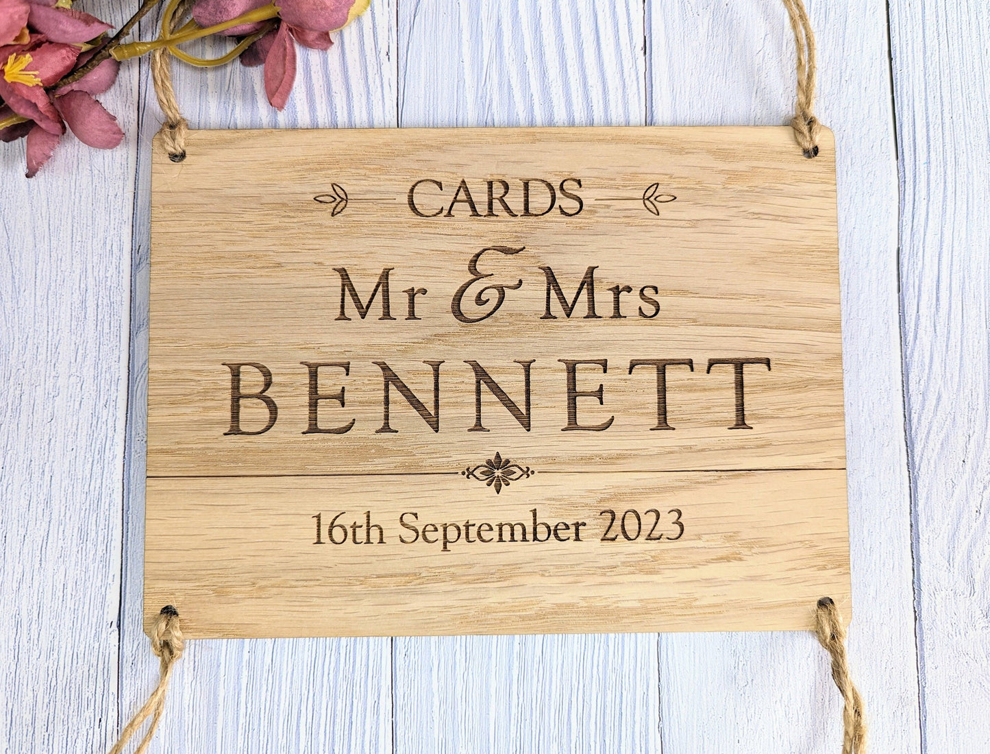 Personalised Wooden Wedding Card Box Sign with String Attachment - Customisable with Married Name & Date