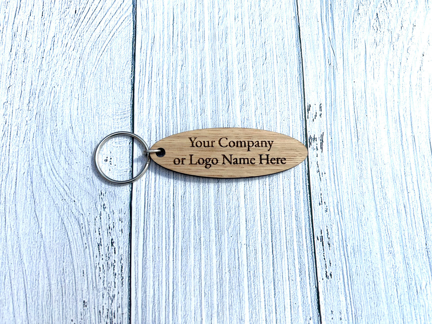 Personalised Oval Company DOUBLE SIDED Keyrings | Custom Keyfobs | Wooden Keyring | Bulk | Oak Keyring | Bulk Keyrings Business