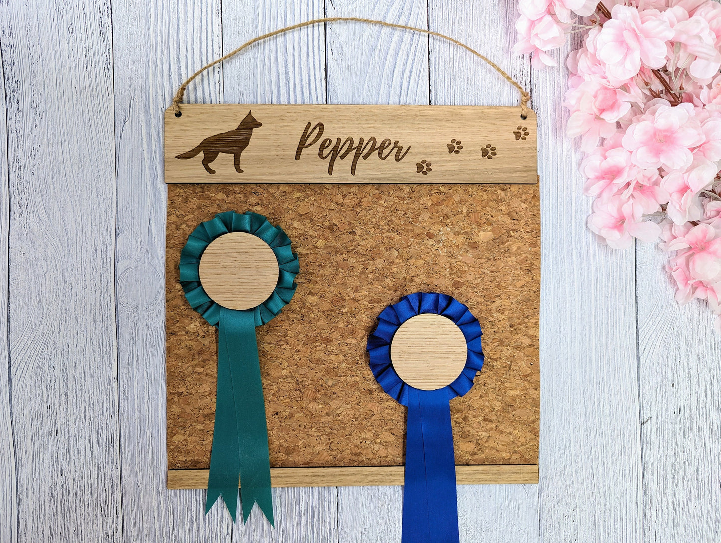 Personalised Wooden German Shepherd Rosette Holder | Unique Display for Dog Show Awards | Custom Name Engraving | Alsatian Lovers